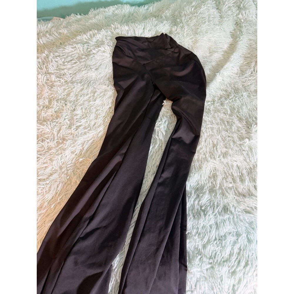 Shein Black Embroidered Flare High-Waisted Leggings Women's Size X-Small NEW